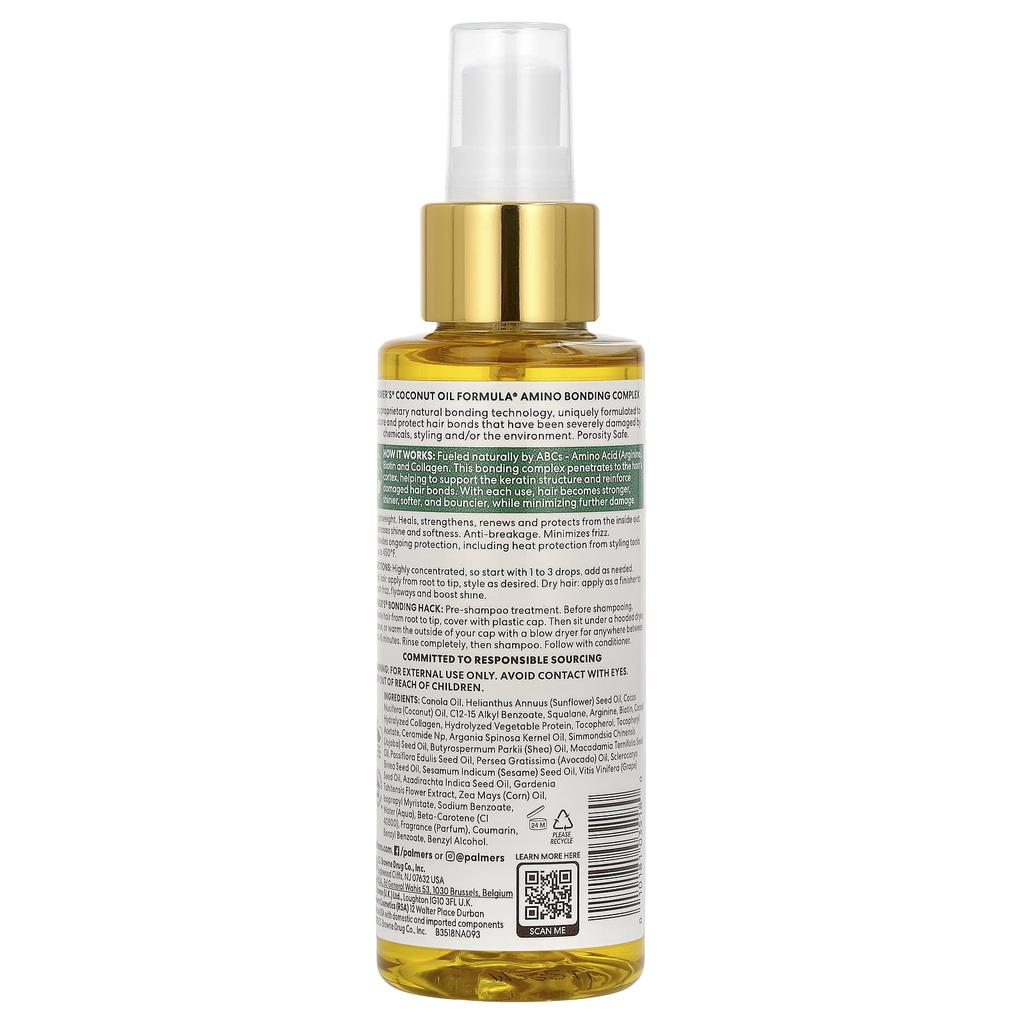 Palmer's, Формула кокосового масла с витамином E, комплексом аминокислот, укрепляющим целебное масло, 4 жидких унции (118 мл)