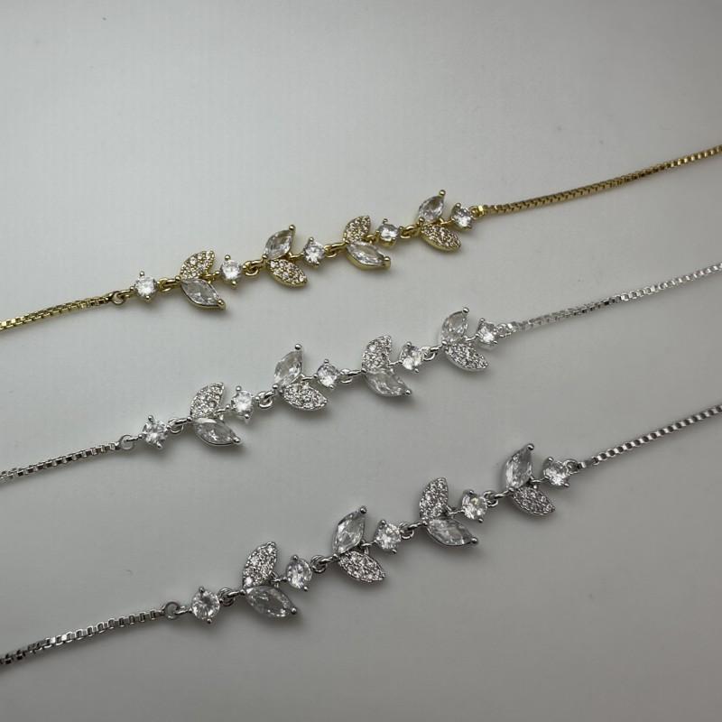 Elegant Leaf Zircon Charm Bracelet Women Minimalist Delicate Gold Plated Adjustable Wrist Jewelry Gift