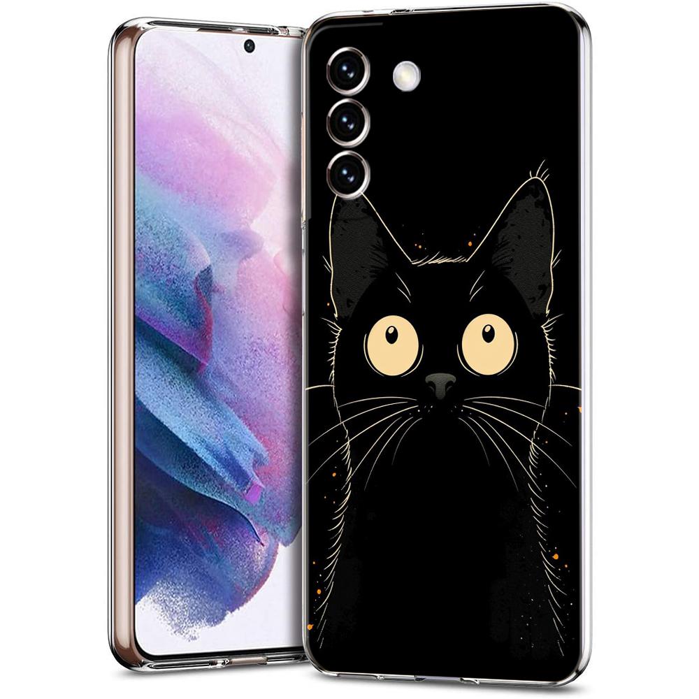 Художественный черный кот Звездная ночь Чехол для телефона для Samsung Galaxy S24 Ultra S23 FE S22 S20 S21 5G S10 S9 Plus S10E S8 Прозрачный чехол