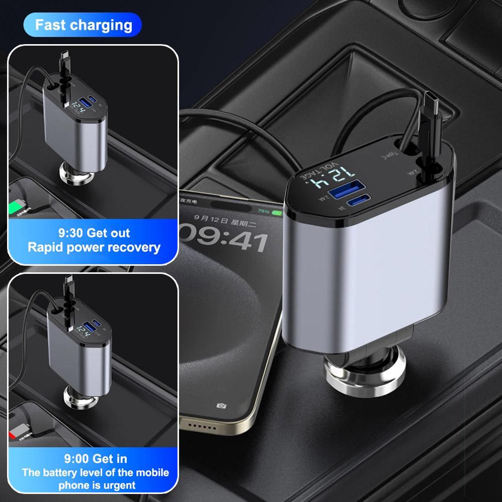 120 Вт 4 в 1 быстрое автомобильное выдвижное зарядное устройство USB Type C кабель для iPhone шнур для быстрой зарядки адаптер прикуривателя