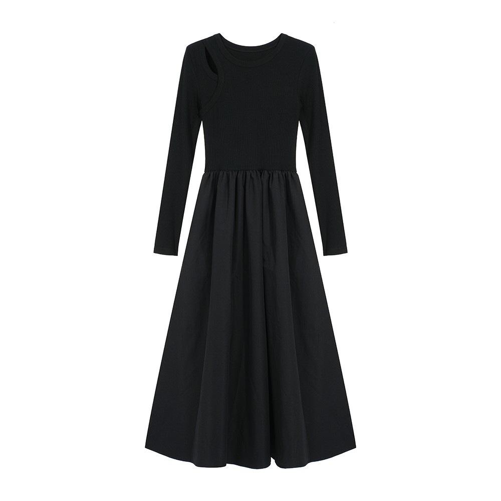 Hepburn-Style Hollow Long-Sleeve Slim Fit Dress - Autumn/Winter 2024