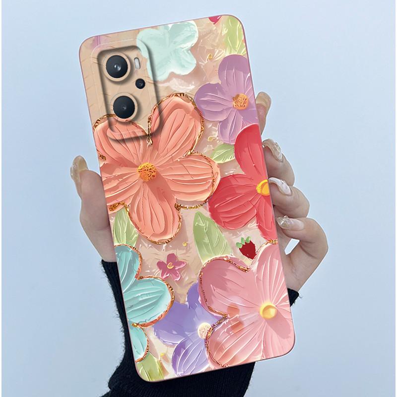 For OPPO A96 CPH2333 Realme 9i 4G RMX3491 Phone Case Fashion Simplicity Oil Painting Flowers Silicone Soft Shockproof Back Cover