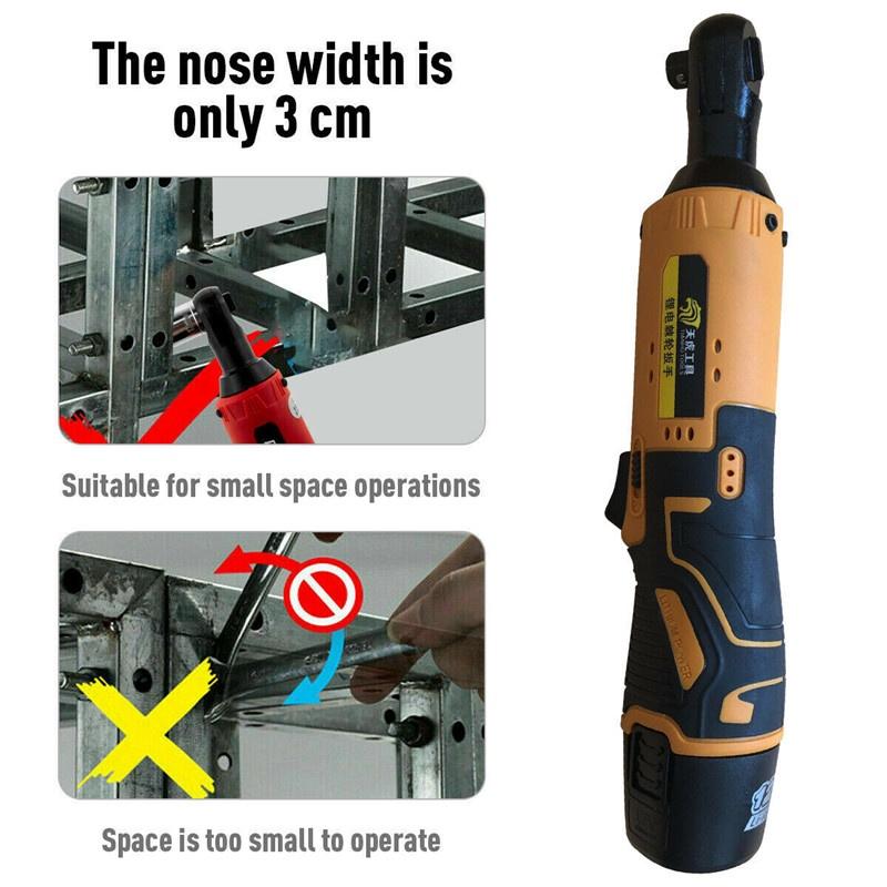 90° Electric Wrench Angle Drill Screwdriver 3/8'' 45NM Cordless Ratchet Wrench Scaffolding With 2 Lithium-Ion Battery 12V