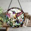 2D Flat, 1pc Hummingbird Round 7.87in Glass Suncatcher, Colorful Hummingbird & Floral Print Window Hanging Ornament, Vibrant Bird Home Decor, Ideal