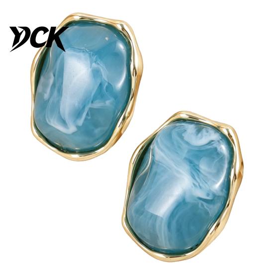 Minimalist Geometric Ear Jewelry 1 Pair Natural Healing Stone Stud Earrings for Women, Gold Elegant Commuter Accessories Plated Oval Resin Earrings,