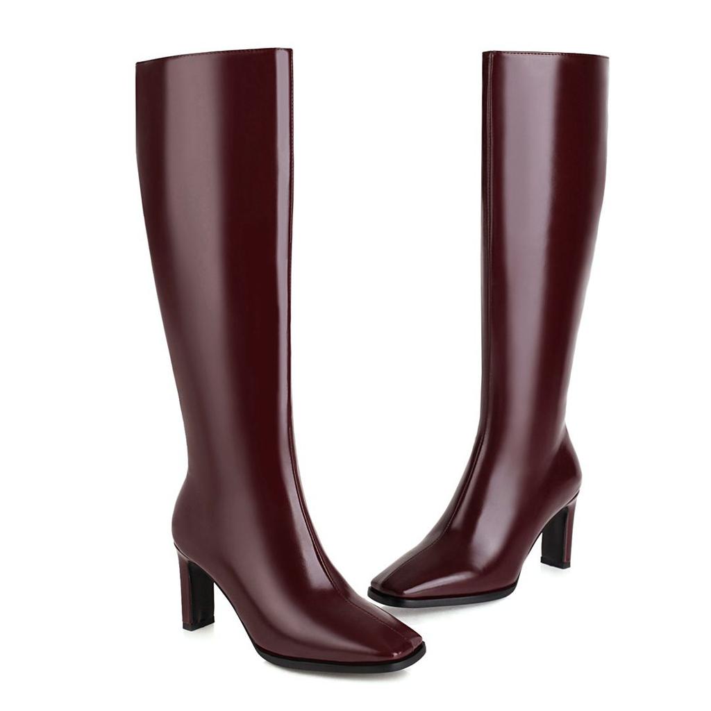 Krazing Pot ПУ осенне-зимняя обувь на высоком каблуке сапоги для верховой езды с квадратным носком европейский дизайн сохраняют тепло высокие сапоги до бедра