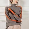 Geometric Pattern Knit Sweater With Color Block Edges For Women Fall