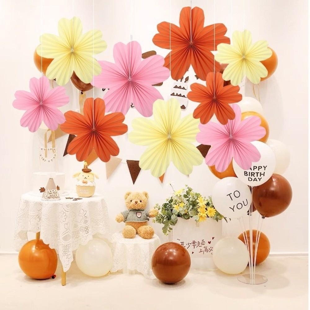 9Pcs/Set Floral Pom Poms Paper Fans DIY Wall Hanging Banner  Birthday Baby Wedding Party Decoration