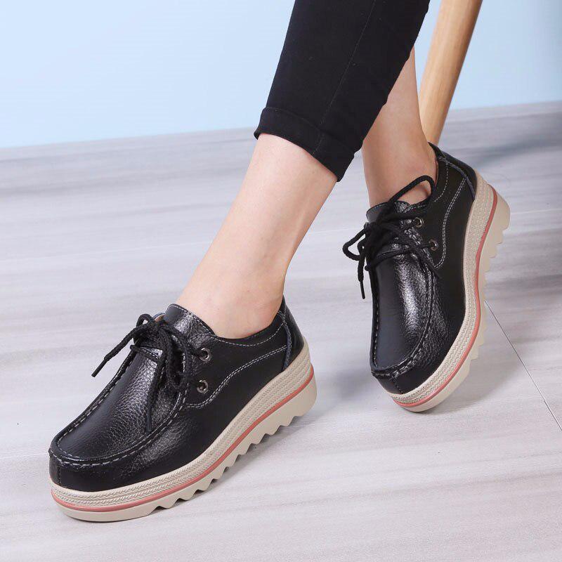 Women Platform Sneakers Genuine Leather Shoes Casual Shoes Ladies Thick Sole Flat Comfort Loafers