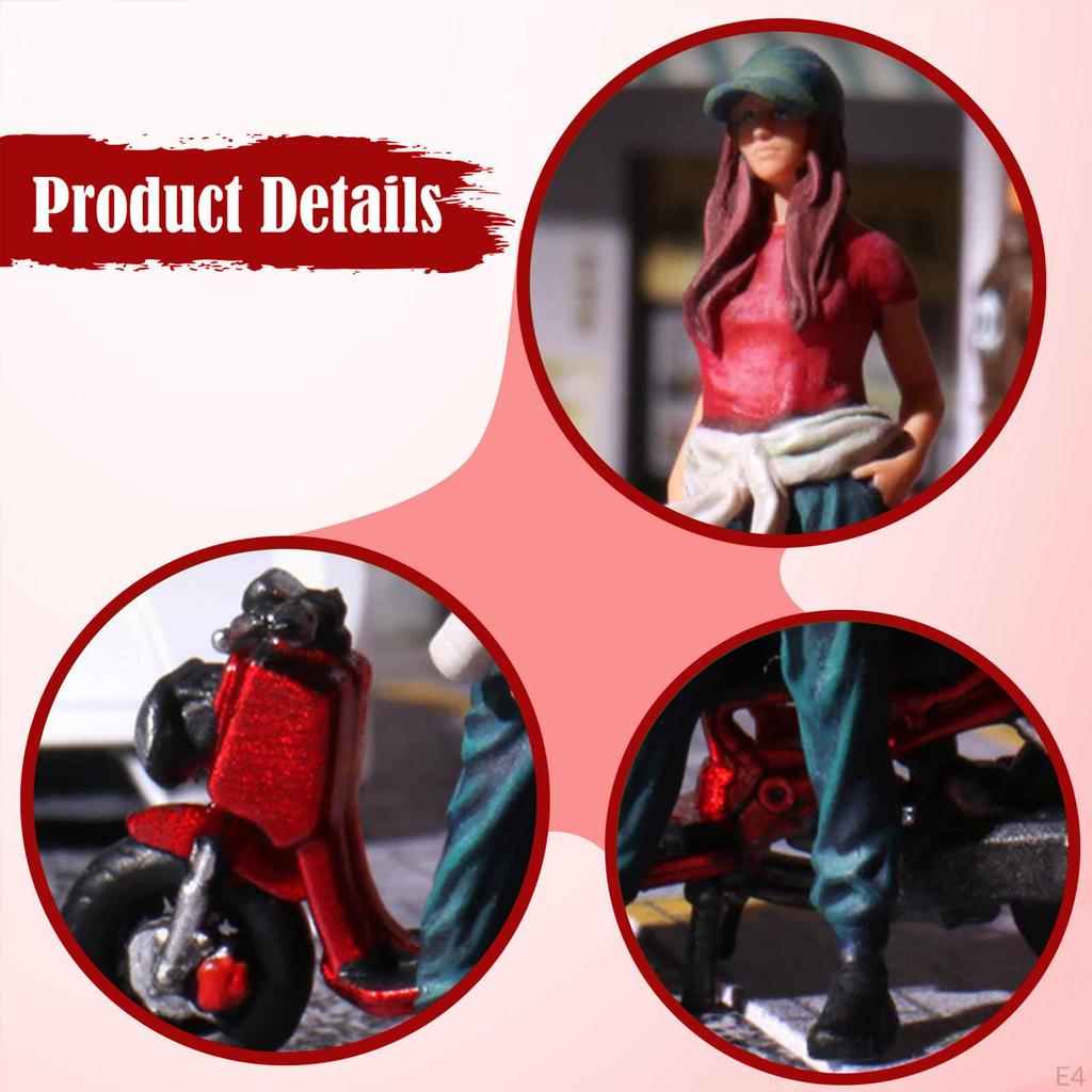 1:64 Модель мотоцикла со смоляной фигуркой, расписанная вручную, крошечные люди, масштаб 1/64, мотоциклетная сцена