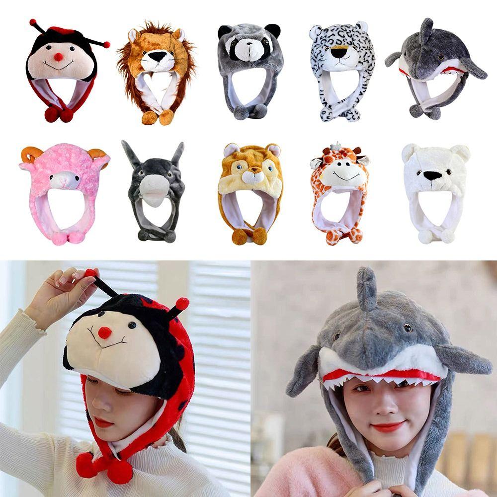Cartoon Plush Moving Hat Animal Movable Ears Airbag Cap Funny Toys Animal Hat Headgear Winter
