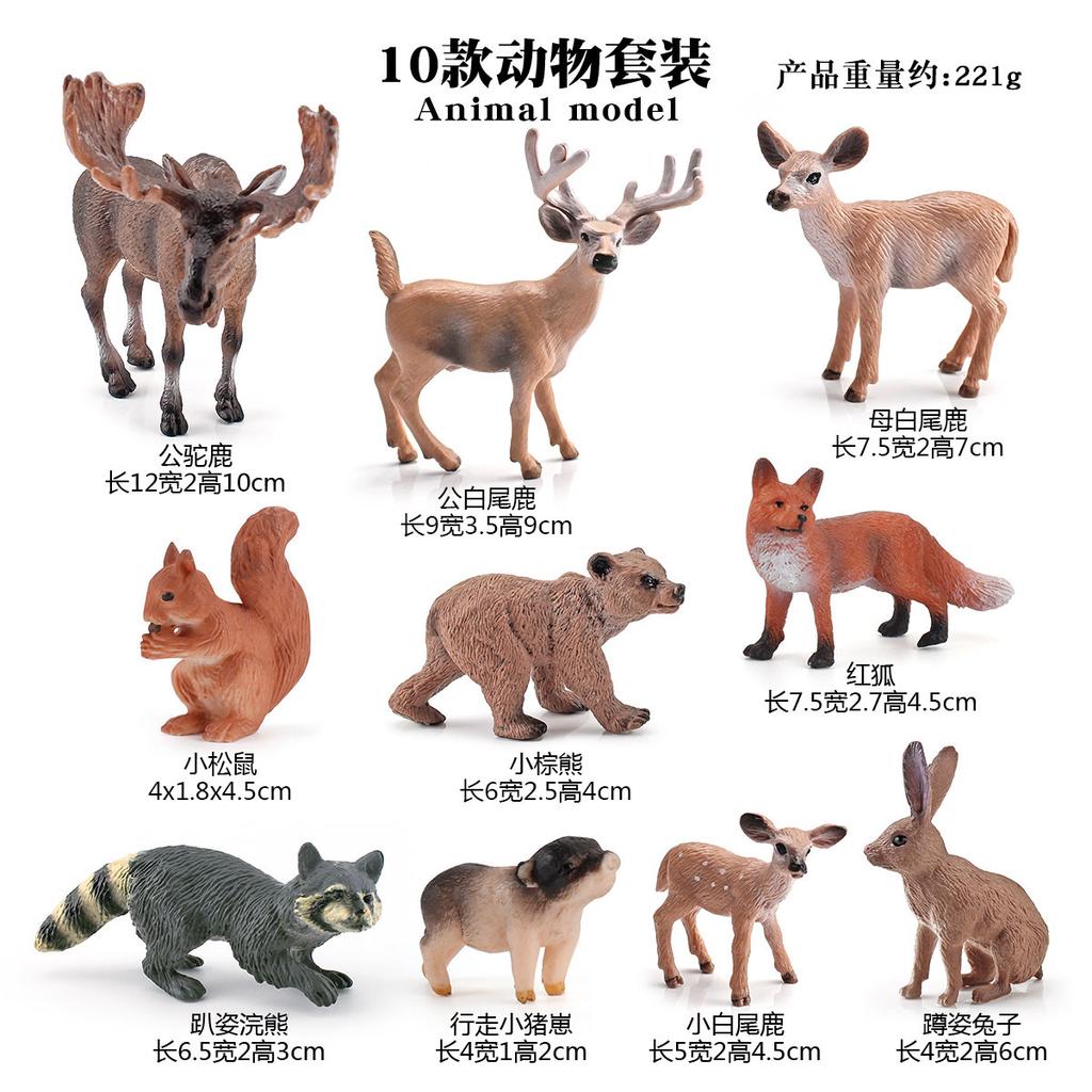 10Pcs Forest Animal Static Ornament Simulation Male Moose Raccoon White Tail Deer Brown Bear Red Fox Rabbit Model