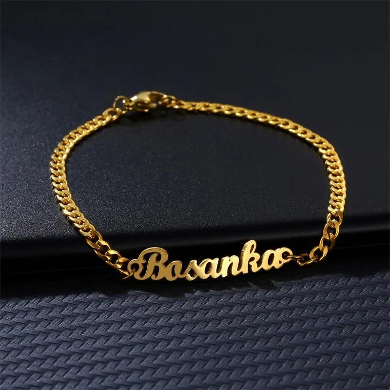 Персонализированный браслет 5 мм с кубинской цепочкой из нержавеющей стали, модные браслеты с золотыми буквами для мужчин и женщин, ювелирные изделия