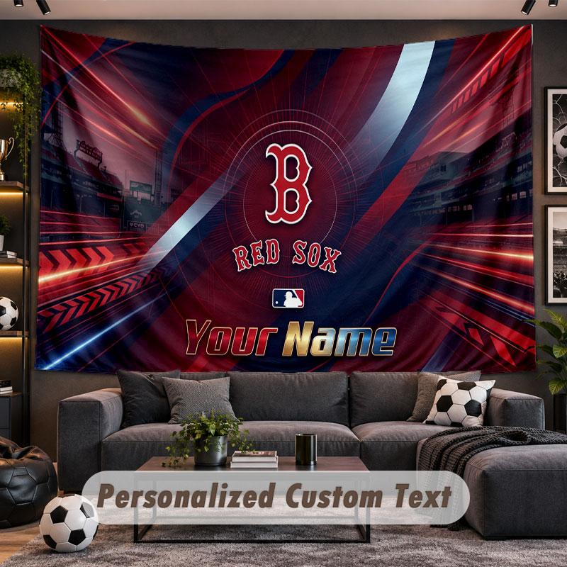 Wall Hanging Tapestry Custom NameBoston Red Sox Pattern Personalized Printed Fabric Wall Decor