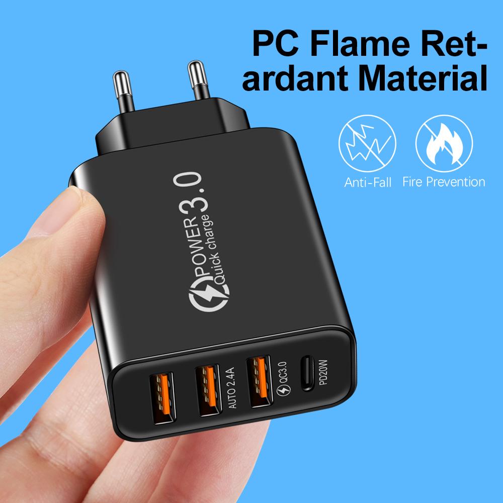 3 USB Зарядное устройство для телефона Type-C Адаптер быстрой зарядки PD20W QC Быстрое зарядное устройство Мобильный телефон 5 В Вольт Источник питания USB-порт