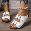 Модные женские белые сандалии-клинья больших размеров, модные шлепанцы на платформе с пряжкой, женские легкие удобные летние пляжные шлепанцы