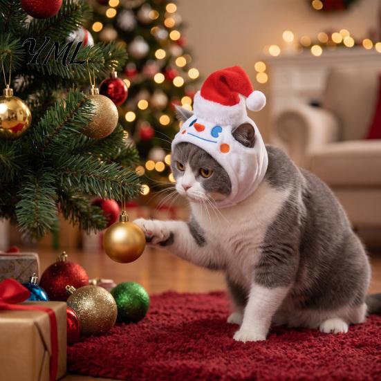 Pet Photography Prop Christmas Snowman Hat for Cats And Small to Medium Dogs, Soft Holiday Gift Pets Plush Festive Costume Accessory with Embroidered
