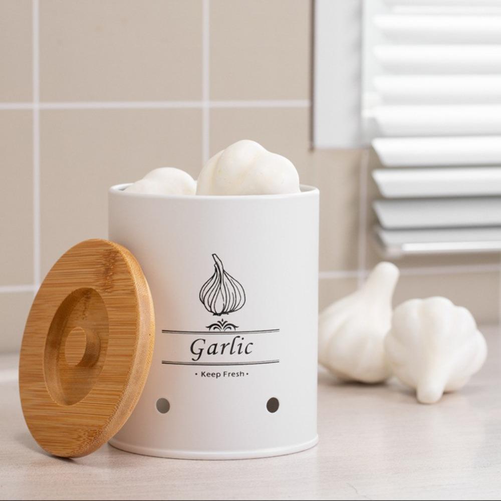 Carbon Steel Potato Onion Garlic Storage Jar Ventilation Holes Garlic Keeper Farmhouse