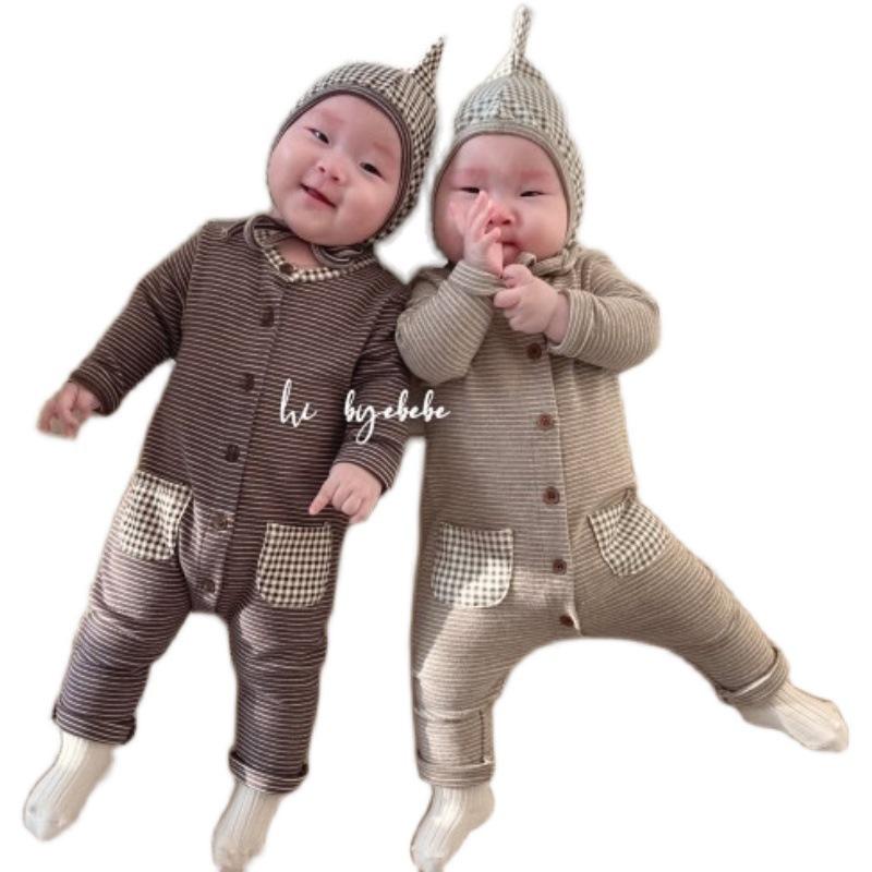 Корейский стиль комбинезон в полоску для новорожденного ребенка пижама