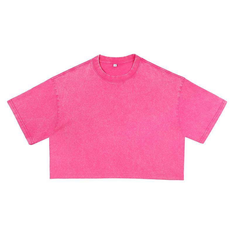 Streetwear Cotton Crop Top Tshirt For Women With Loose Fit And Retro Wash Effect
