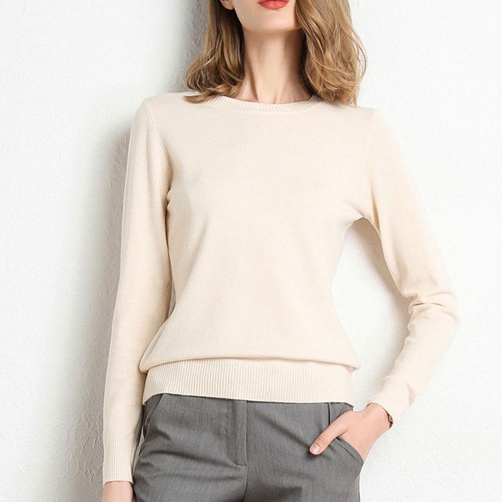 Женский вязаный свитер с длинными рукавами и круглым вырезом, свободный тонкий топ