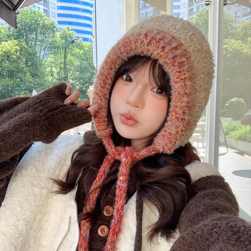 Autumn and winter hat female sweet temperament knitted wool hat winter warm ear hat student bag hat