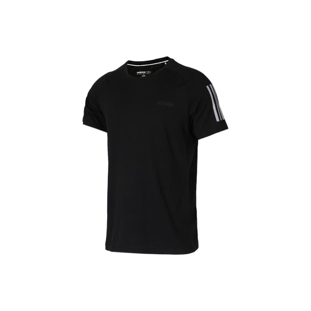 adidas Однотонная повседневная футболка с круглым вырезом и коротким рукавом реглан для мужчин, черные DM4274