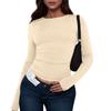 Women's Fashion Solid Colour Round Neck Long Sleeve T-Shirt Top