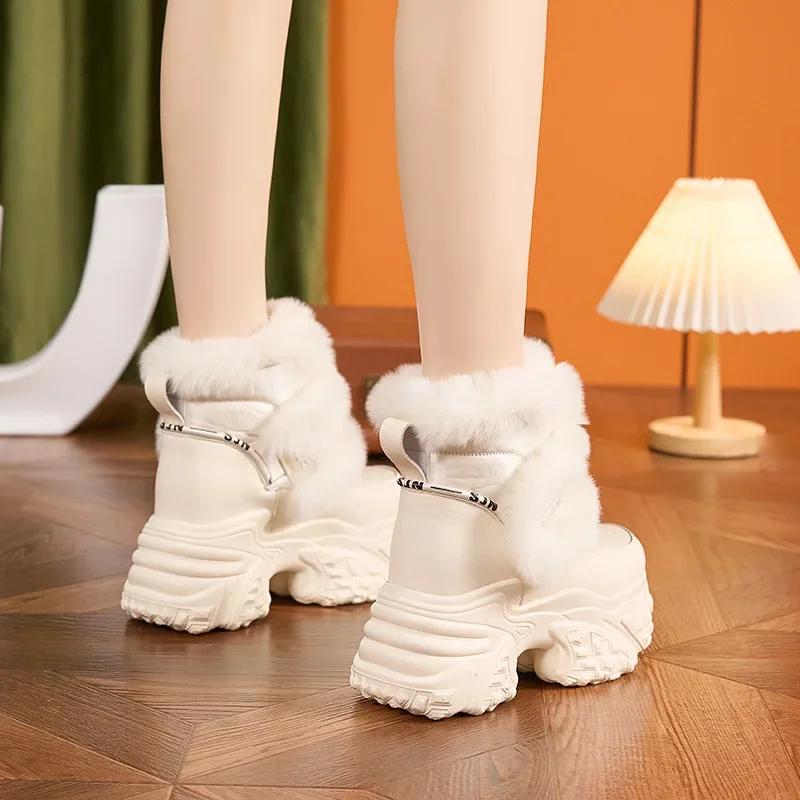 Модные зимние сапоги женские 2025 новые 10 см высокий каблук зимние сапоги женские платформа модные теплые женские ботильоны