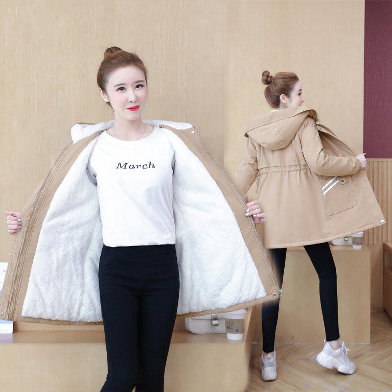 Женская облегающая ветровка с капюшоном - плюшевая и утолщенная, мода осень/зима 2023, средняя/длинная длина