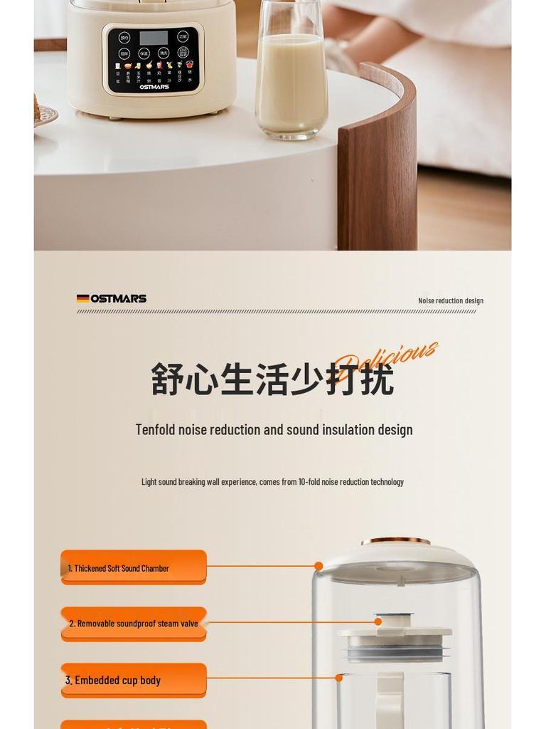 OSTMARS Silent Multifunctional Soy Milk Maker & Food Processor for 3-4 People - No Filter Needed, Fully Automatic.