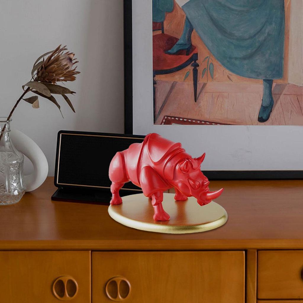 Animal Sculpture Rhinoceros Statue Decoration 24x13x13cm Fengshui Decor Desk Collection for Home