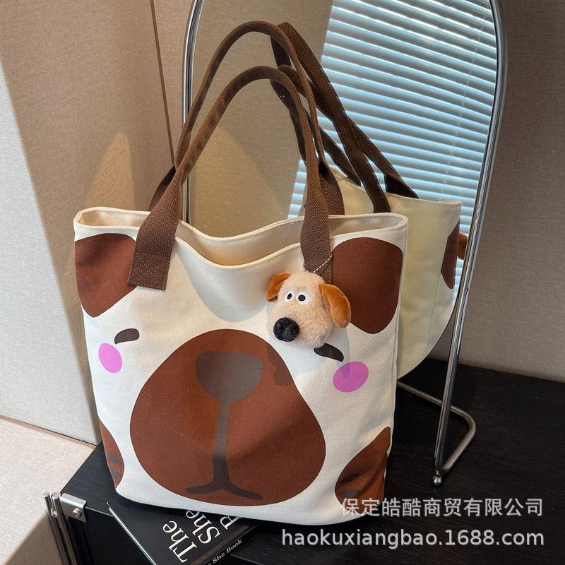 Холщовая сумка женская большой вместимости 2025 новая весна и лето универсальная сумка через плечо повседневная мультяшная студенческая сумка-тоут для занятий