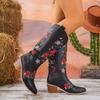 Autumn New European and American Style Mid-heel Embroidered High Boots Women's Large Size Embroidered Thick Heel Leather Knight Cowboy Boots