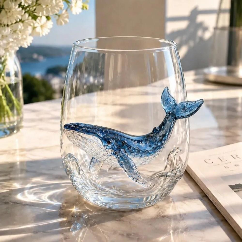 Funny Glass Tea Cup 3D Creative Clear Milk Cup Unique Ocean Animal Mug  Coastal Home