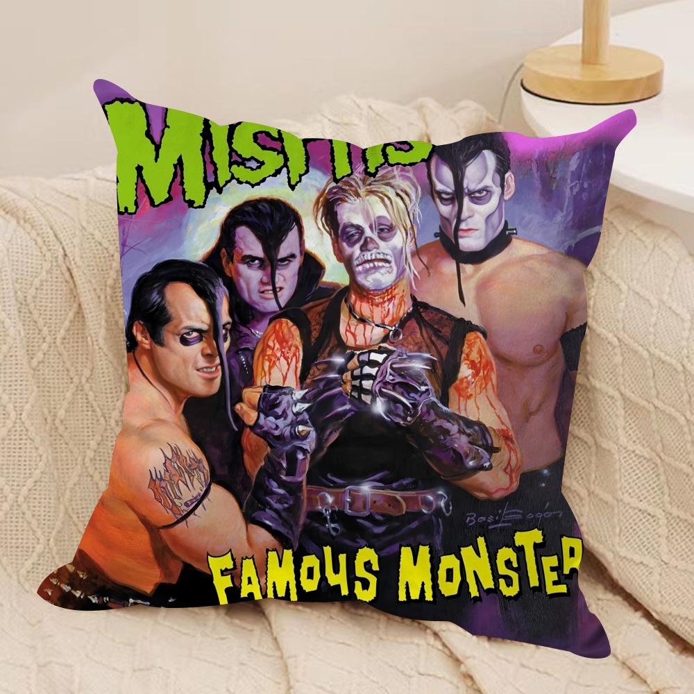 Rock band MMisfitsS Cushion Cover Soft Plush Fabric DoubleSided Printed Cushion Covers for All Seasons Home Decor