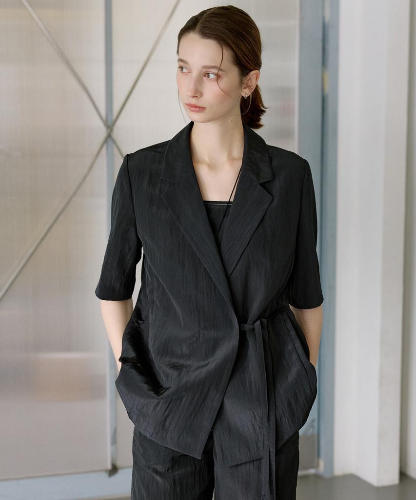 OLIVE DES OLIVE Ribbon Fastening Oversized Short Sleeve Jacket Ow6Mj5400
