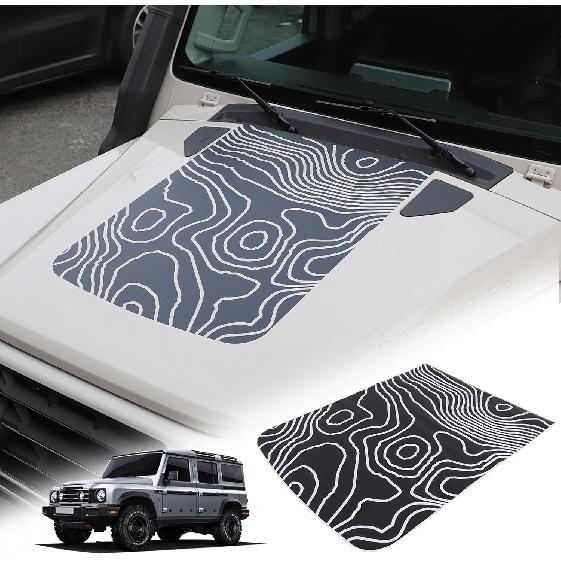 Compatible with INEOS Grenadier 2020-2024 Car Hood Decal Sticker, Car Hood Cover PVC Waterproof Black Topographic Map Pattern Stickers Exterior