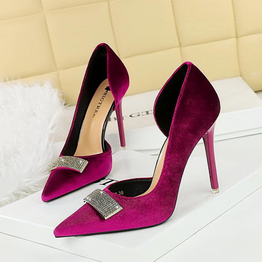 Fashion Women 10.5 Cm Heels Rhinestone Buckle Design Women Pumps Luxury and Noble Banquet Shoes Stiletto High Heels Women Shoes Fashion