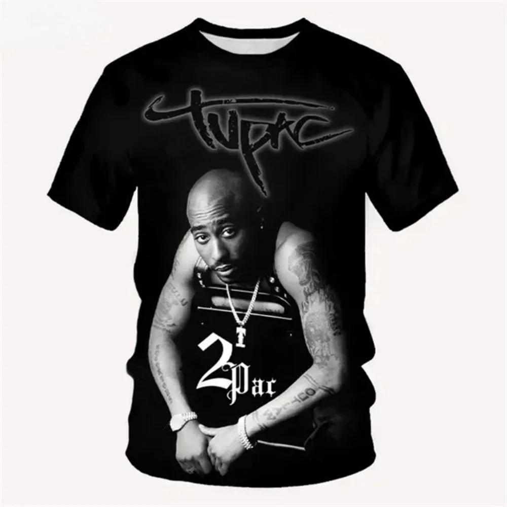 Fashionable 2pac Pattern 3D Printed Hip-hop Men's Clothing Summer Casual Fashion Round Neck Top Street Trend Harajuku Short Sleeved T-shirt