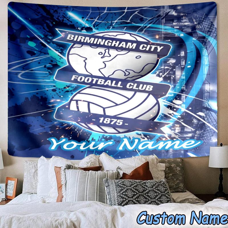 Custom Name Birmingham City Football Club Hanging Tapestry Background Tapestry for Bedroom Living Room Dorm,Home Party Wall Decoration,Fan Gifts