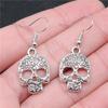 1pair Skull Design with Leaf / Flower Pattern Gothic Dangle Earrings Zinc Alloy Jewelry Creative Gift for Women Girls