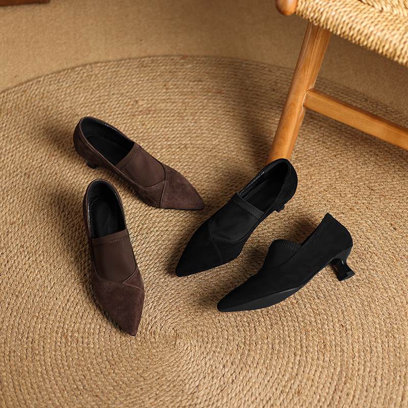 Krazing Pot Обувь из овчины замши Осень Зима Туфли Стилет Средний каблук Размер 43 Размер 42 Острый носок Глубокие лодочки