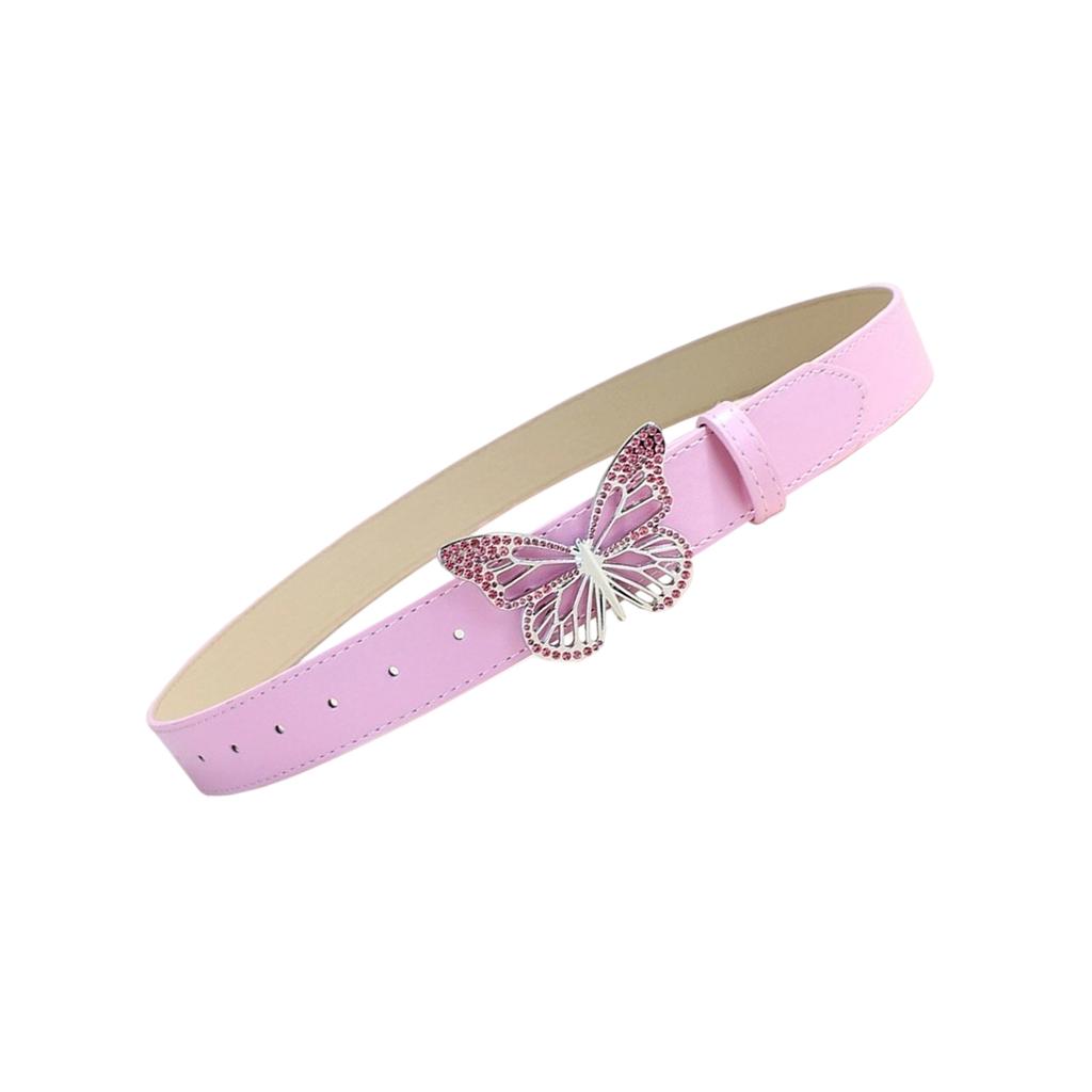 Elegant PU Leather Waist Belt Waist Ornament Decorative Sash Feature Rhinestone Butterfly Buckle for Fashion Women
