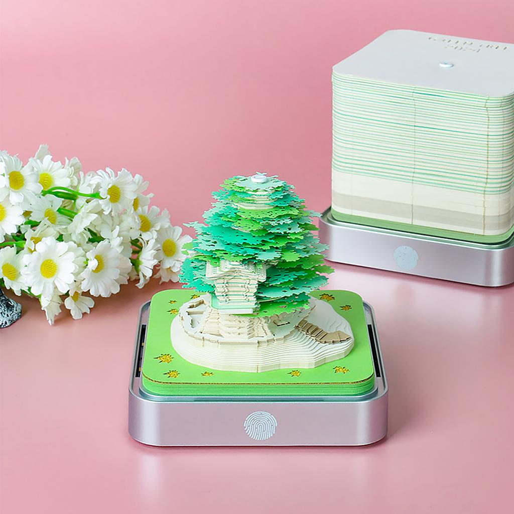 Drop Shipping Sticky Notes Memo Pad 365 Year Calender Green Sakura Tree House Design Paper Notepad Sticky Calender for New Year