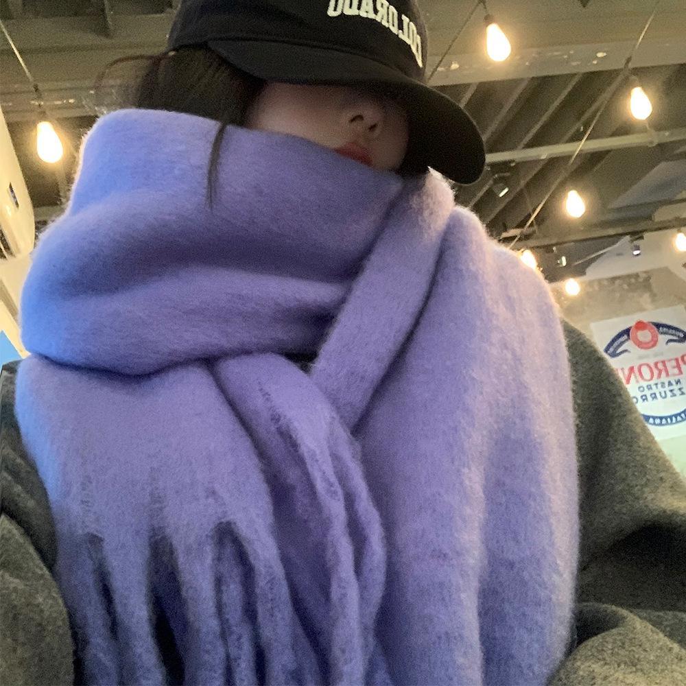 2024 New High-End Pure Color Mohair Scarf for Women - Cozy Korean Style Autumn/Winter Shawl