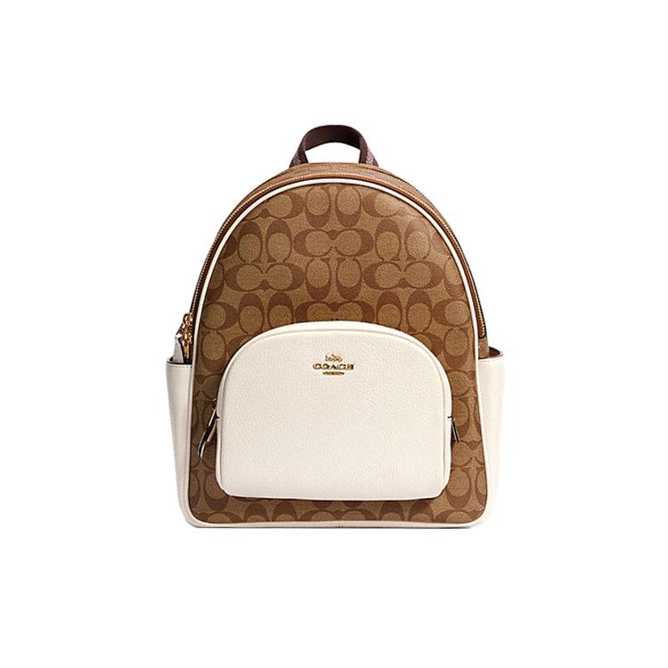 COACH Court Canvas With Leather Backpack Medium Womens White Brown