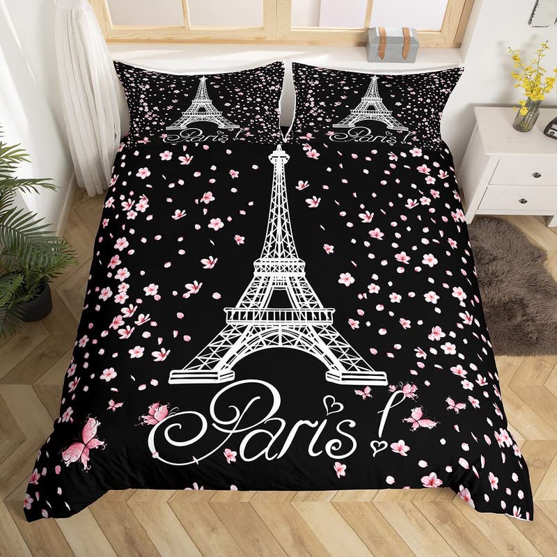 Paris Eiffel Tower Bedding Set Historical Scenery Duvet Cover Famous City Scene Comforter Cover Modern Cityscape Quilt Cover