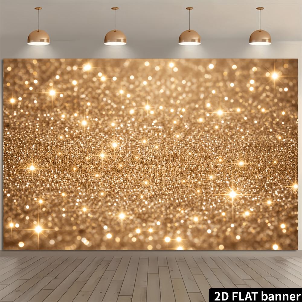 2D flat banner background for celebration party with golden glittering star theme various-sized flashing bright spots