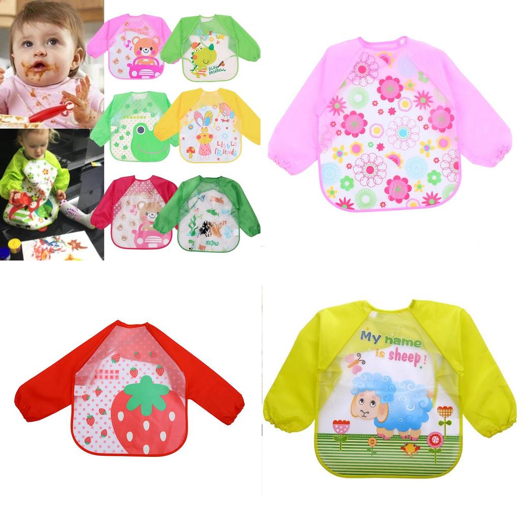 Милый водонепроницаемый мультяшный детский нагрудник с длинными рукавами для прикорма малыша